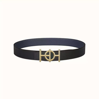 ULYSSE BELT BUCKLE & REVERSIBLE NAVY BLUE LEATHER STRAP 38MM GOLD HARDWARE