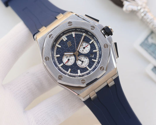 Audemars Piguet Silver Blue Dial Strap Watch