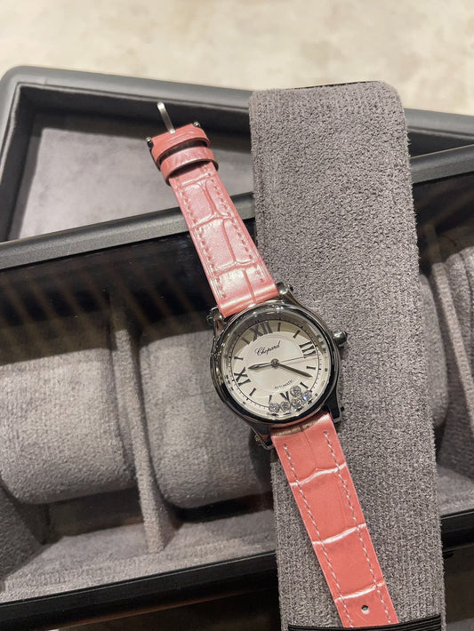 Chopard Pink Silver White Dial Strap Watch